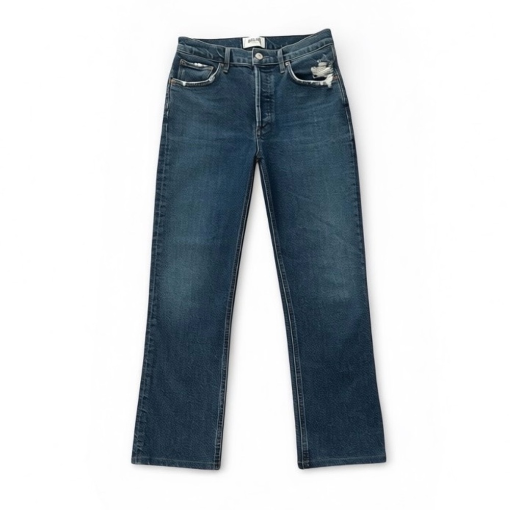 Agolde Women’s Riley High Rise Straight Leg Cropped Dark Wash Button Fly Jean 26
